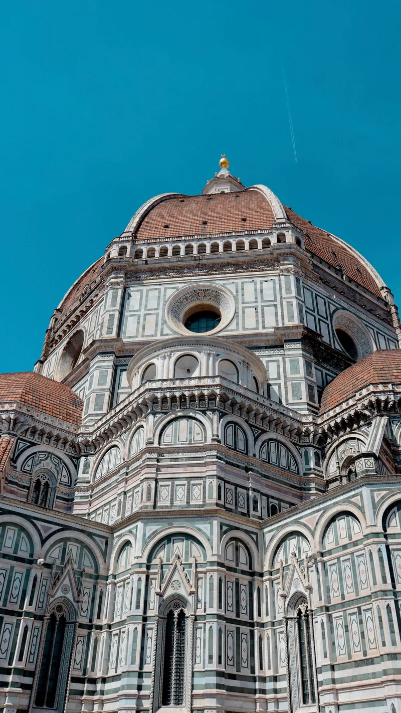 Looking up at the marble apse and dome of Florence Cathedral